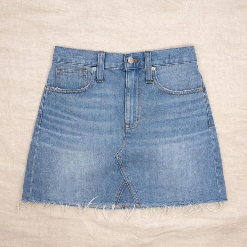 Madewell Blue Denim Mini Skirt With Frayed Hem